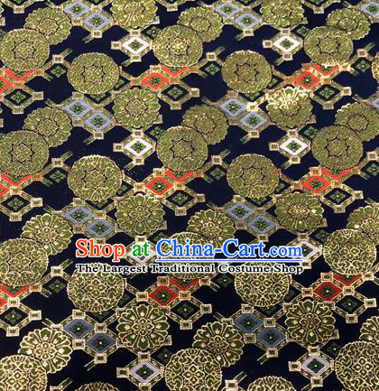 Chinese Traditional Hanfu Silk Fabric Hibiscus Pattern Design Navy Brocade Tang Suit Fabric Material