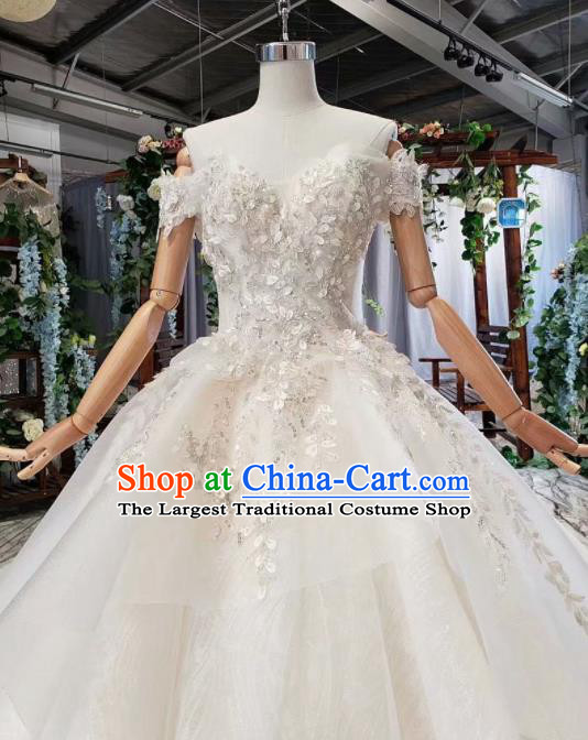 Top Grade Customize Bride White Veil Sequins Trailing Full Dress Court Princess Wedding Costume for Women