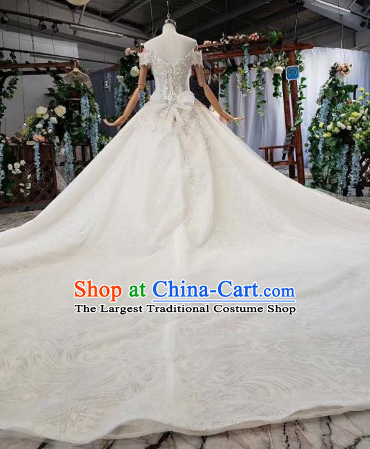 Top Grade Customize Bride White Veil Sequins Trailing Full Dress Court Princess Wedding Costume for Women