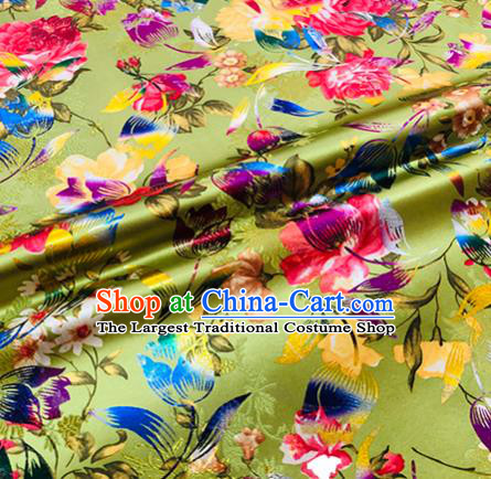 Chinese Traditional Hanfu Silk Fabric Tulip Pattern Design Green Brocade Tang Suit Fabric Material