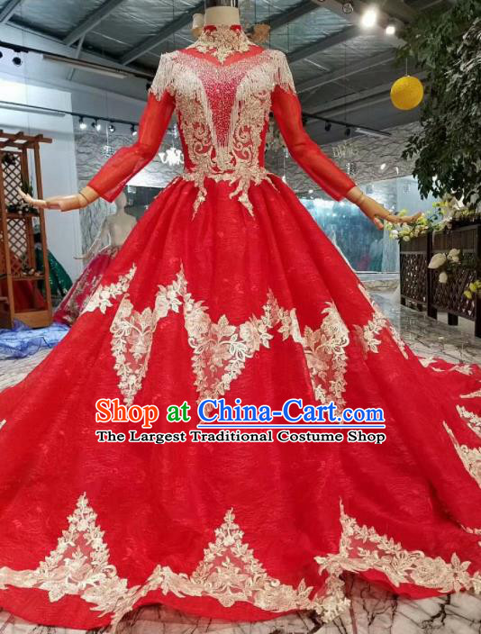 Top Grade Customize Red Full Dress Court Princess Waltz Dance Costume for Women