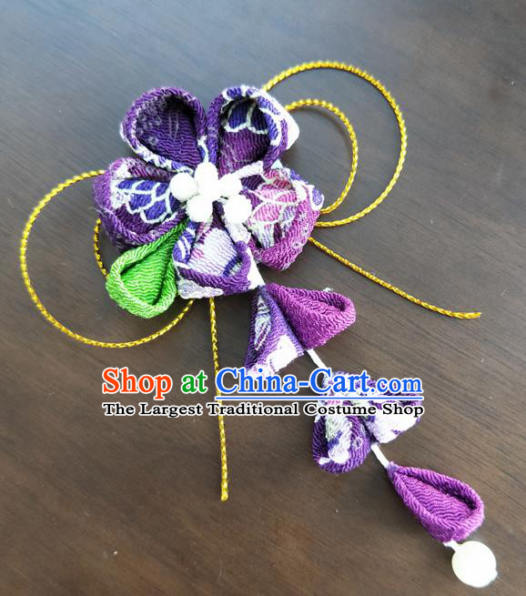 Traditional Japan Geisha Purple Sakura Tassel Hair Claw Japanese Kimono Hair Accessories for Women