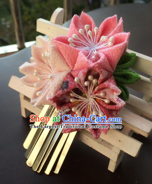 Traditional Japan Pink Sakura Tassel Hair Claw Japanese Kimono Hair Accessories for Women