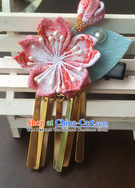Traditional Japan Pink Sakura Tassel Hair Stick Japanese Kimono Hair Accessories for Women