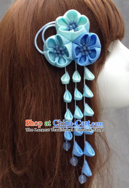 Traditional Japan Blue Sakura Tassel Hair Stick Japanese Kimono Hair Accessories for Women