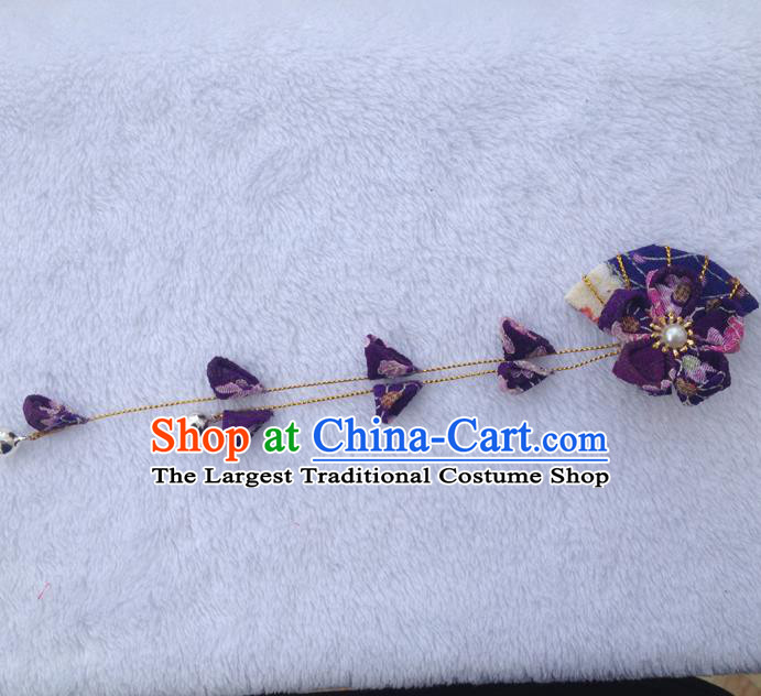 Traditional Japan Purple Silk Fan Sakura Tassel Hair Claw Japanese Kimono Hair Accessories for Women