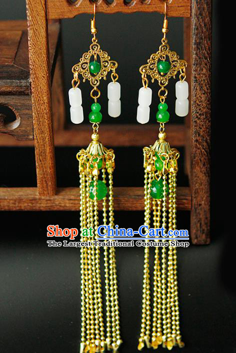 China Ancient Queen Tassel Earrings Chinese Traditional Hanfu Golden Tassel Ear Accessories for Women