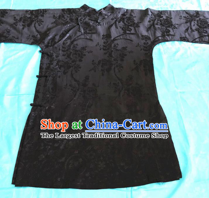 Chinese Traditional Handmade Black Silk Shirt National Costume Upper Outer Garment for Women
