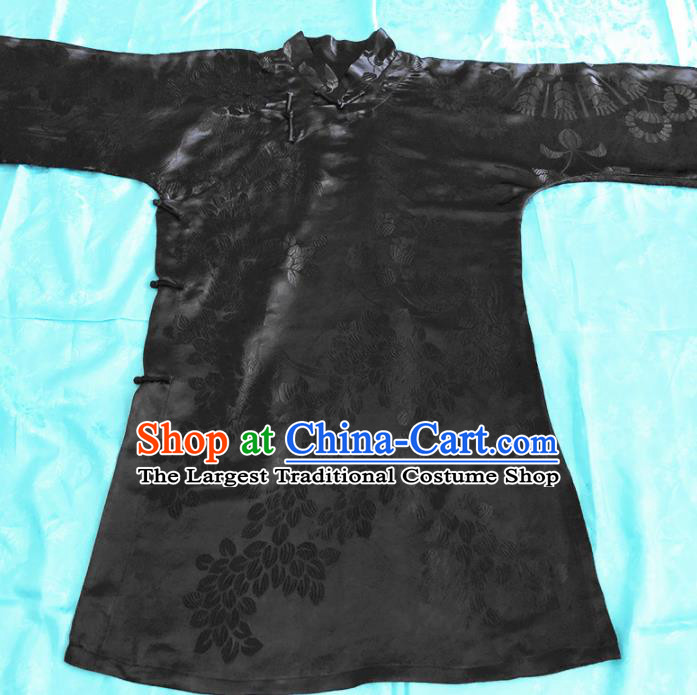 Chinese Traditional Handmade Black Silk Robe Jacket National Costume Upper Outer Garment for Women