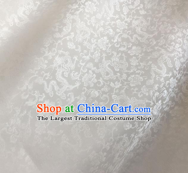 Asian Chinese Traditional Dragons Peony Pattern Design White Brocade Fabric Silk Fabric Chinese Fabric Asian Material
