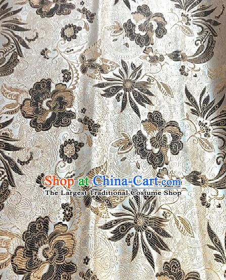 Asian Chinese Traditional Lotus Peony Pattern Design Beige Brocade Fabric Silk Fabric Chinese Fabric Asian Material