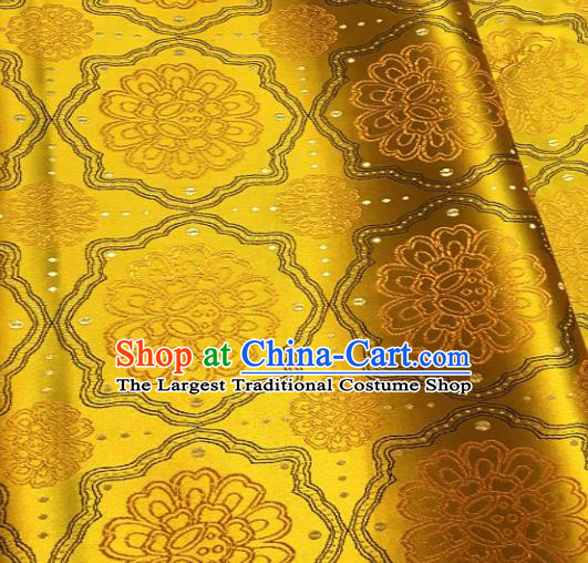Asian Chinese Traditional Auspicious Flowers Pattern Design Golden Brocade Fabric Silk Fabric Chinese Fabric Asian Material