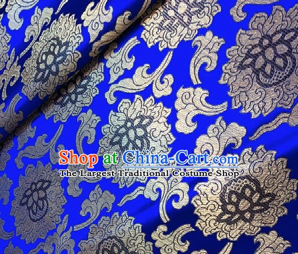 Asian Chinese Traditional Buddhism Lotus Pattern Design Royalblue Brocade Fabric Silk Fabric Chinese Fabric Asian Material