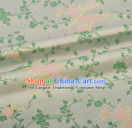 Chinese Traditional Hanfu Silk Fabric Classical Flowers Pattern Design Light Green Brocade Tang Suit Fabric Material