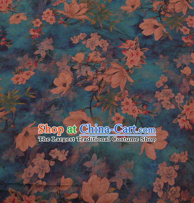 Chinese Traditional Magnolia Pattern Design Green Satin Watered Gauze Brocade Fabric Asian Silk Fabric Material