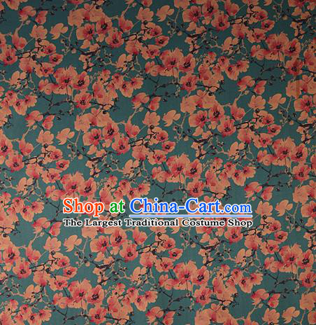 Chinese Traditional Peach Blossom Pattern Design Green Satin Watered Gauze Brocade Fabric Asian Silk Fabric Material