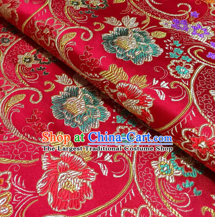 Chinese Traditional Machetes Flowers Pattern Design Red Brocade Fabric Asian Silk Fabric Chinese Fabric Material