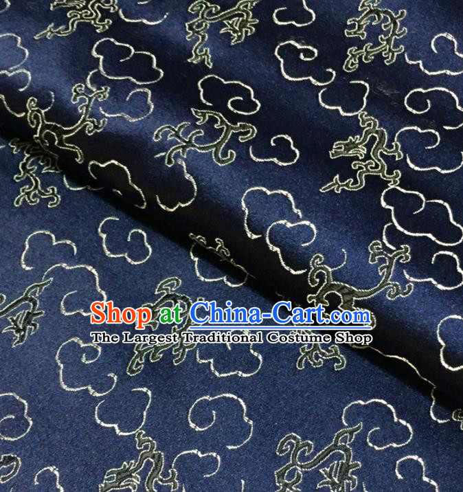 Chinese Traditional Kui Dragons Pattern Design Navy Brocade Fabric Asian Silk Fabric Chinese Fabric Material