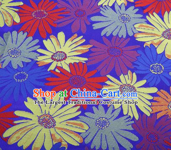Chinese Classical Sunflowers Pattern Design Blue Brocade Traditional Hanfu Silk Fabric Tang Suit Fabric Material