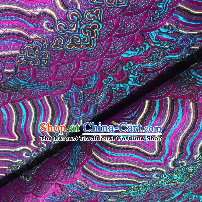 Chinese Traditional Sea Waves Pattern Design Purple Brocade Fabric Asian Silk Fabric Chinese Fabric Material
