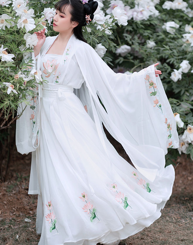 Traditional Chinese Tang Dynasty Court White Hanfu Dress Ancient Peri Princess Embroidered Historical Costume for Women