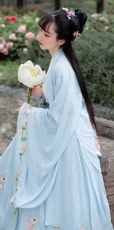 Traditional Chinese Tang Dynasty Blue Hanfu Dress Ancient Court Princess Embroidered Historical Costume for Women