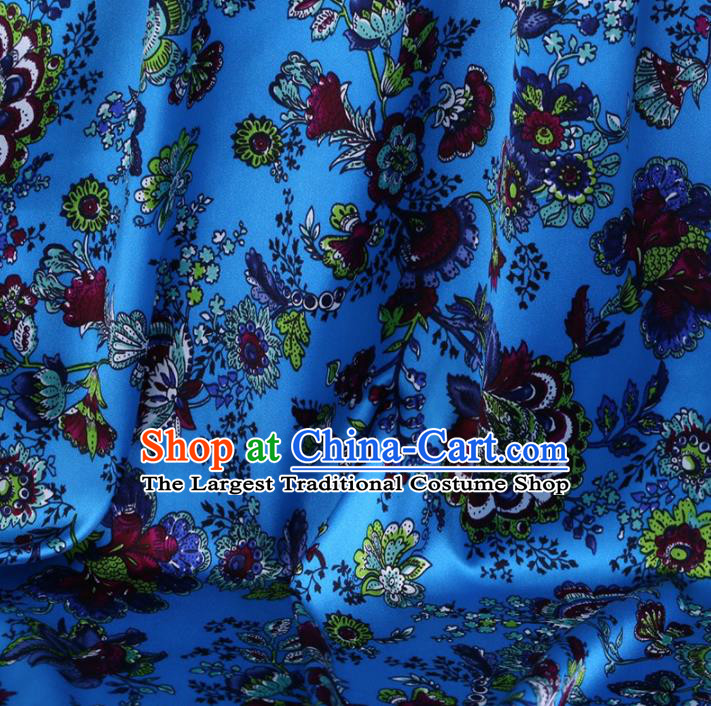 Chinese Traditional Cockscomb Pattern Design Blue Satin Watered Gauze Brocade Fabric Asian Silk Fabric Material
