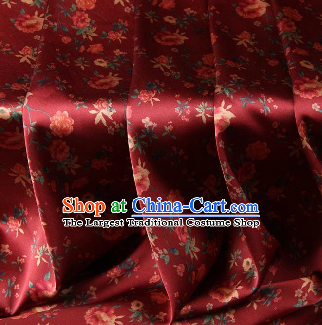 Chinese Traditional Peony Pattern Design Purplish Red Satin Watered Gauze Brocade Fabric Asian Silk Fabric Material
