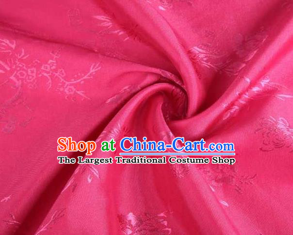 Chinese Classical Bamboo Chrysanthemum Pattern Design Rosy Brocade Traditional Hanfu Silk Fabric Tang Suit Fabric Material