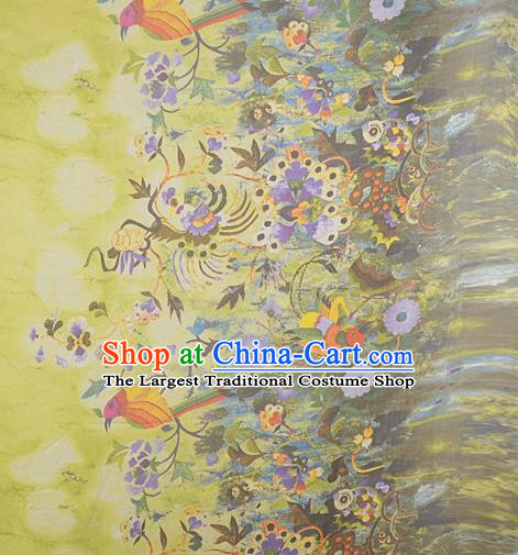Chinese Traditional Phoenix Pattern Design Yellow Satin Watered Gauze Brocade Fabric Asian Silk Fabric Material