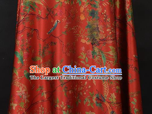 Chinese Traditional Grass Pattern Design Red Satin Watered Gauze Brocade Fabric Asian Silk Fabric Material