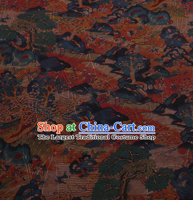 Traditional Chinese Satin Classical Children Pattern Design Watered Gauze Brocade Fabric Asian Silk Fabric Material