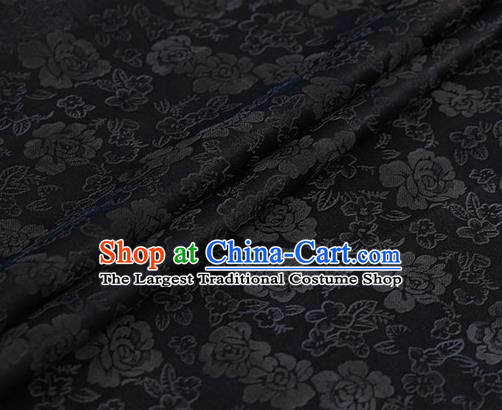 Chinese Traditional Roses Pattern Design Black Satin Watered Gauze Brocade Fabric Asian Silk Fabric Material