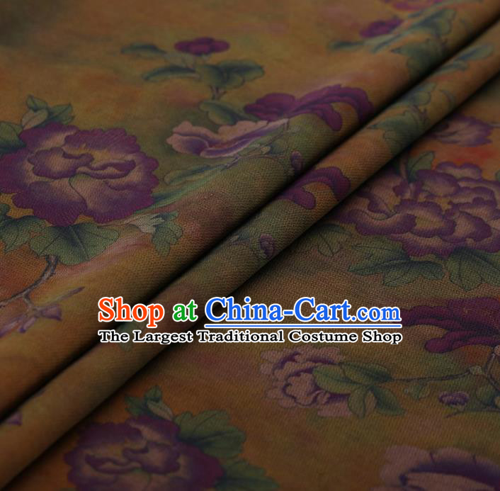 Traditional Chinese Satin Classical Purple Peony Pattern Design Watered Gauze Brocade Fabric Asian Silk Fabric Material