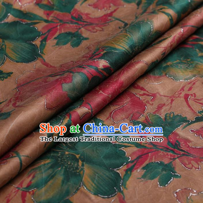 Traditional Chinese Classical Pink Flowers Pattern Design Satin Watered Gauze Brocade Fabric Asian Silk Fabric Material