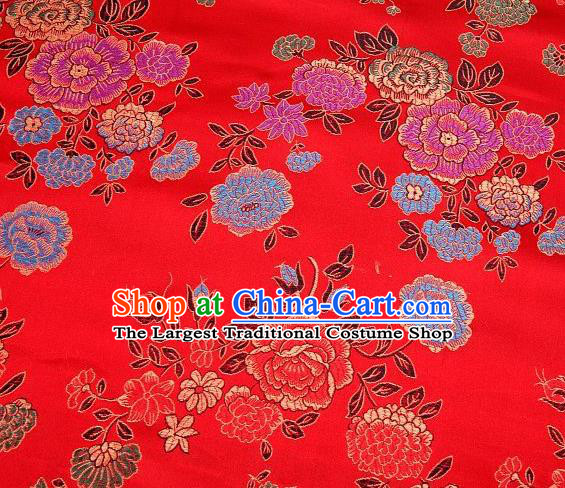 Chinese Classical Peony Pattern Design Red Brocade Asian Traditional Hanfu Silk Fabric Tang Suit Fabric Material