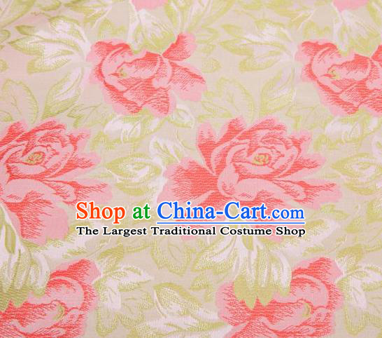 Chinese Classical Red Peony Flowers Pattern Design Brocade Asian Traditional Hanfu Silk Fabric Tang Suit Fabric Material