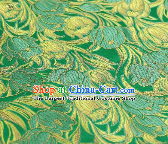 Chinese Classical Tulip Pattern Design Green Brocade Asian Traditional Hanfu Silk Fabric Tang Suit Fabric Material