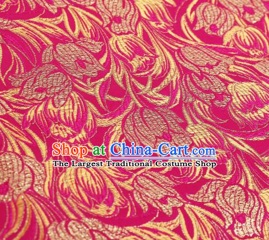 Chinese Classical Tulip Pattern Design Rosy Brocade Asian Traditional Hanfu Silk Fabric Tang Suit Fabric Material
