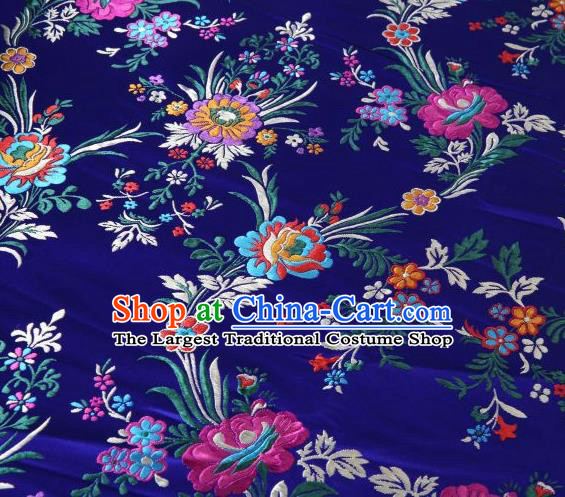 Chinese Classical Malus Spectabilis Pattern Design Royalblue Brocade Asian Traditional Hanfu Silk Fabric Tang Suit Fabric Material