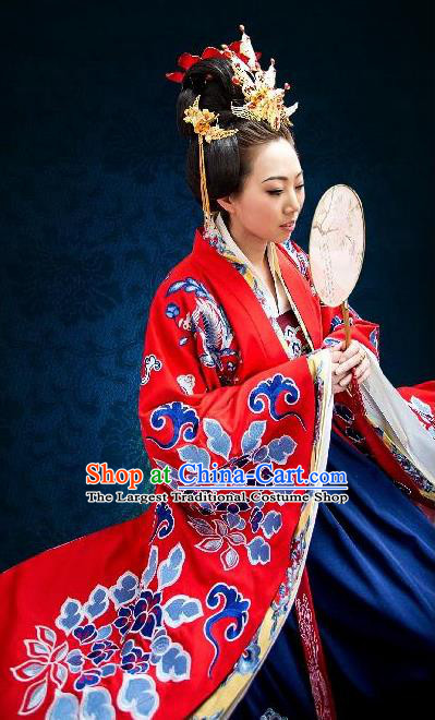 Traditional Chinese Song Dynasty Empress Wedding Embroidered Red Hanfu Dress Ancient Drama Court Queen Historical Costume for Women