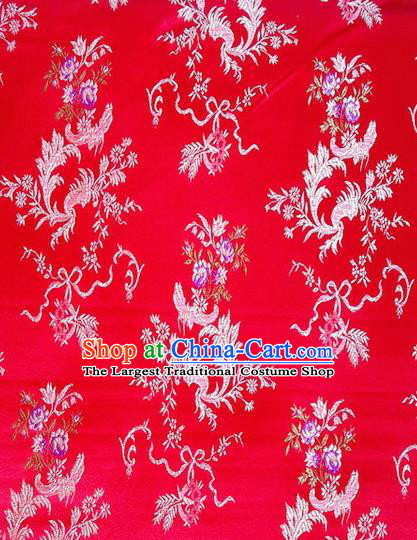 Chinese Classical Ribbon Chrysanthemum Pattern Design Red Brocade Asian Traditional Hanfu Silk Fabric Tang Suit Fabric Material