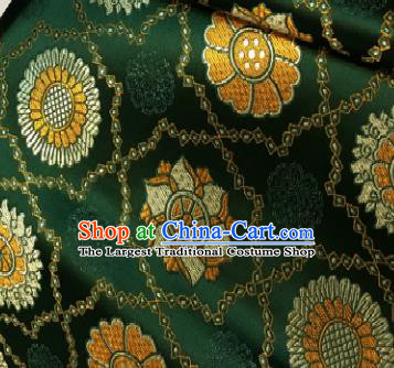 Chinese Classical Galsang Flower Pattern Design Deep Green Brocade Drapery Asian Traditional Tang Suit Silk Fabric Material