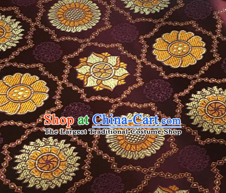 Chinese Classical Galsang Flower Pattern Design Deep Purple Brocade Drapery Asian Traditional Tang Suit Silk Fabric Material