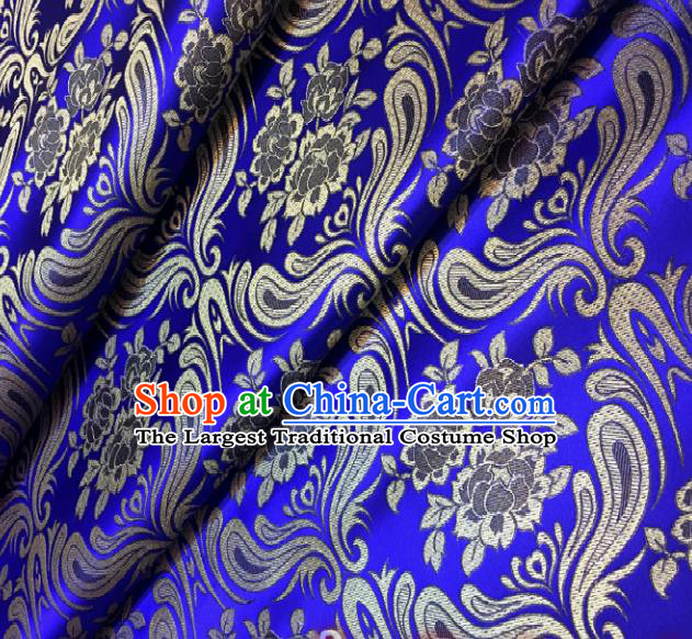 Chinese Classical Birdfoot Pattern Design Royalblue Brocade Drapery Asian Traditional Tang Suit Silk Fabric Material