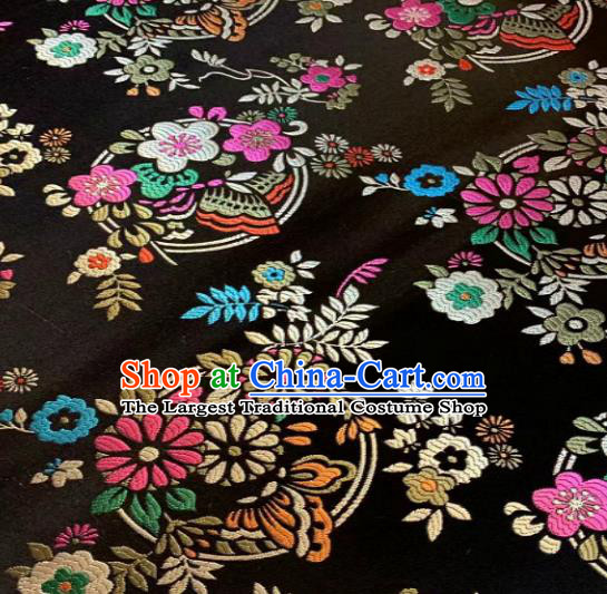 Chinese Classical Black Satin Traditional Butterfly Pattern Design Brocade Drapery Asian Tang Suit Silk Fabric Material