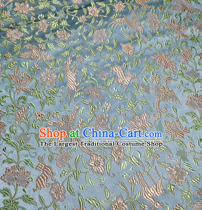 Traditional Chinese Classical Crane Pattern Design Fabric Blue Brocade Tang Suit Satin Drapery Asian Silk Material