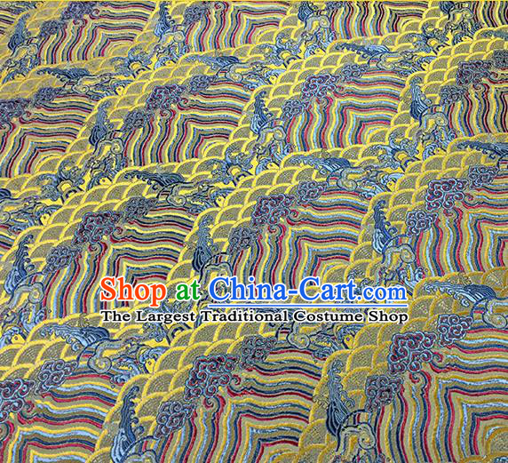 Traditional Chinese Classical Waves Pattern Design Fabric Yellow Brocade Tang Suit Satin Drapery Asian Silk Material