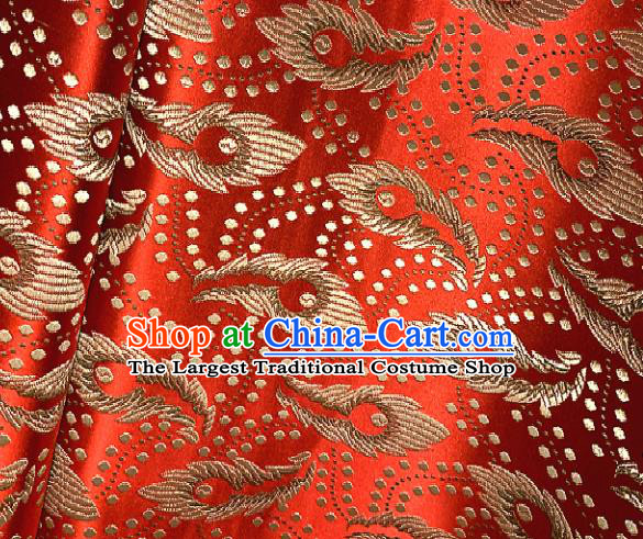 Chinese Classical Red Brocade Traditional Feather Pattern Design Satin Drapery Asian Tang Suit Silk Fabric Material