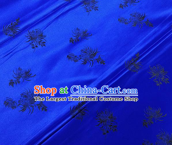 Traditional Chinese Classical Chrysanthemum Pattern Design Fabric Royalblue Brocade Tang Suit Satin Drapery Asian Silk Material